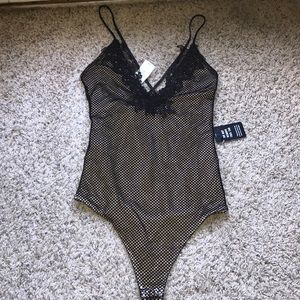 Black&Tan fishnet thong bodysuit